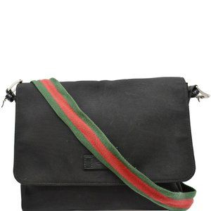 GUCCI  Techno Large Web Nylon Canvas Messenger Bag Black 337074